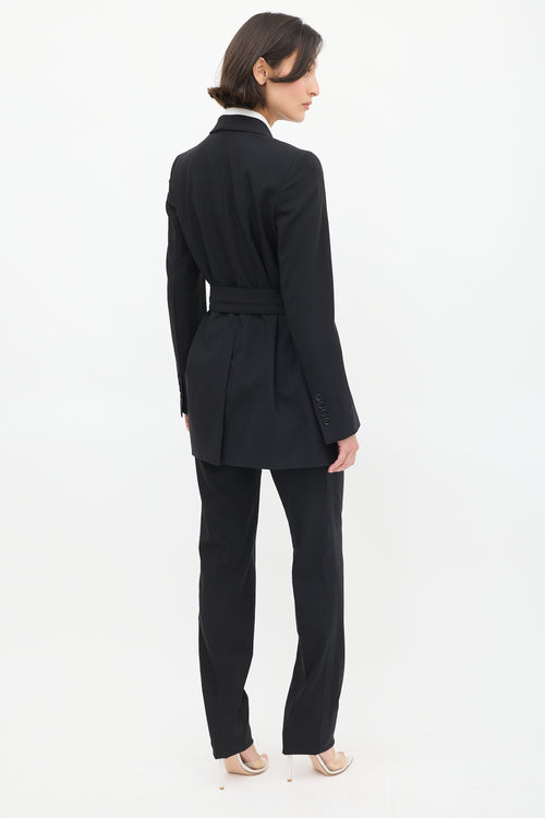 Dolce 
Gabbana Black Satin Trim Belted Pant Suit