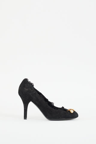 Dolce 
Gabbana Black Suede Lace Trim Pump