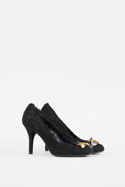 Dolce 
Gabbana Black Suede Lace Trim Pump