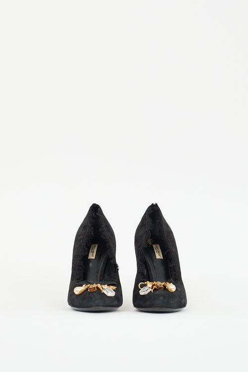 Dolce 
Gabbana Black Suede Lace Trim Pump