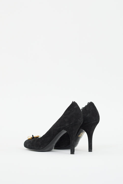 Dolce 
Gabbana Black Suede Lace Trim Pump