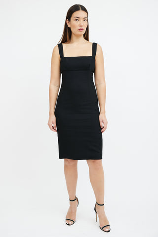 Dolce 
Gabbana Black Textured Wool Midi Dress