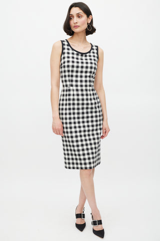 Dolce 
Gabbana Black 
White Cotton Gingham Sheath Dress