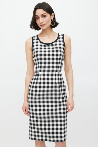 Dolce 
Gabbana Black 
White Cotton Gingham Sheath Dress