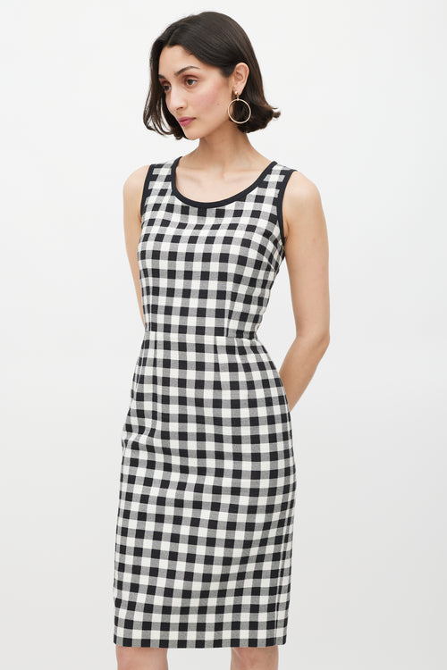 Dolce 
Gabbana Black 
White Cotton Gingham Sheath Dress