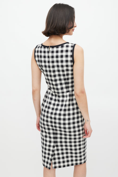 Dolce 
Gabbana Black 
White Cotton Gingham Sheath Dress