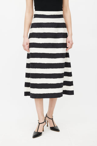 Dolce 
Gabbana Black 
White Floral Jacquard Striped Skirt