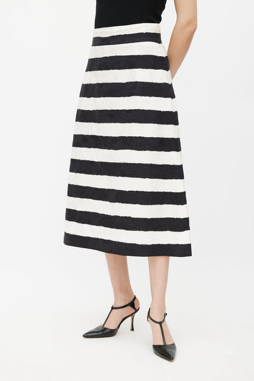 Dolce 
Gabbana Black 
White Floral Jacquard Striped Skirt