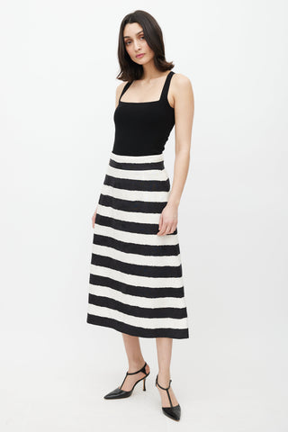 Dolce 
Gabbana Black 
White Floral Jacquard Striped Skirt