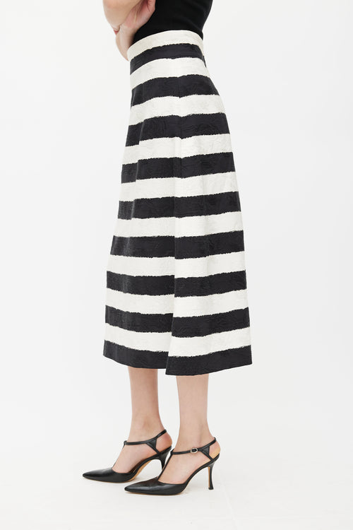 Dolce 
Gabbana Black 
White Floral Jacquard Striped Skirt