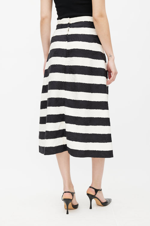 Dolce 
Gabbana Black 
White Floral Jacquard Striped Skirt