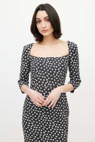 Dolce 
Gabbana Black 
White Floral Square Neck Dress