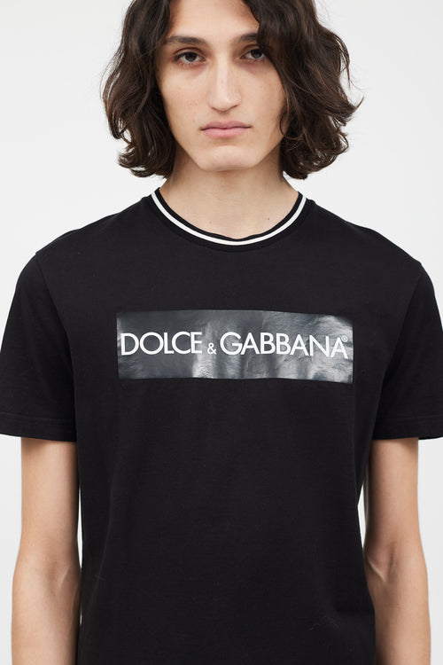 Dolce 
Gabbana Black 
White Logo Print T-Shirt