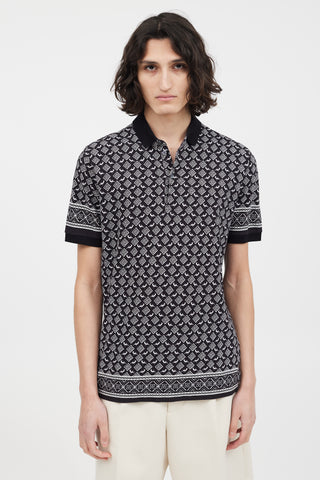 Dolce 
Gabbana Black 
White Pattern Polo