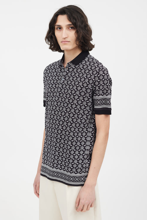 Dolce 
Gabbana Black 
White Pattern Polo