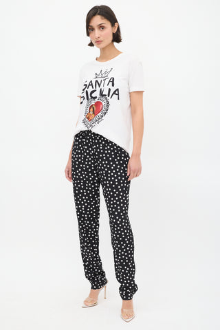 Dolce 
Gabbana Black 
White Silk Polka Dots Pant