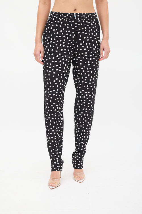 Dolce 
Gabbana Black 
White Silk Polka Dots Pant