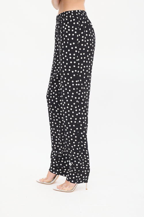 Dolce 
Gabbana Black 
White Silk Polka Dots Pant