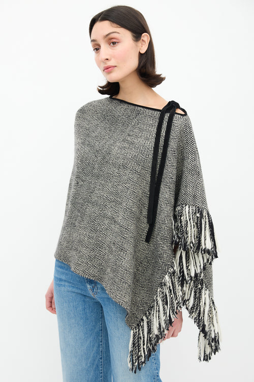 Dolce 
Gabbana Black 
White Wool Herringbone Cape