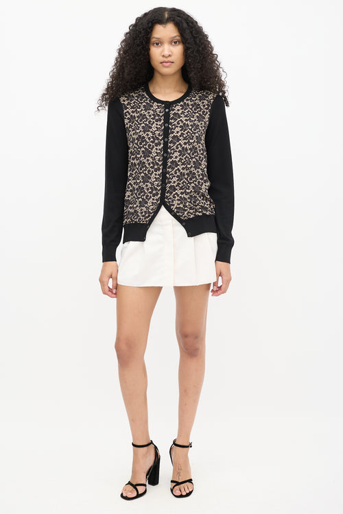 Dolce 
Gabbana Black Wool 
Beige Silk Lace Print Cardigan