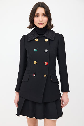 Dolce 
Gabbana Black Wool Embellished Double Breasted Jacket