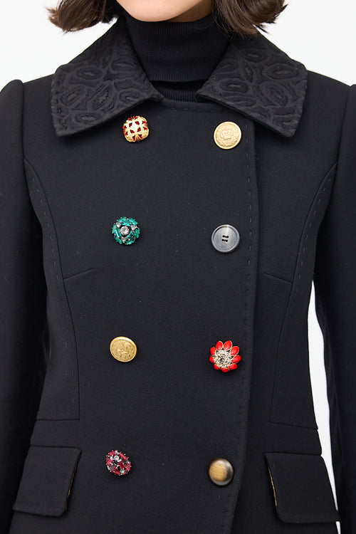 Dolce 
Gabbana Black Wool Embellished Double Breasted Jacket