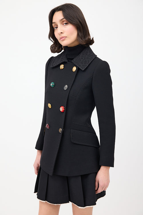 Dolce 
Gabbana Black Wool Embellished Double Breasted Jacket