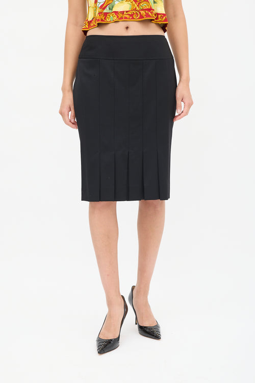 Dolce 
Gabbana Black Wool Kick Pleated Midi Skirt