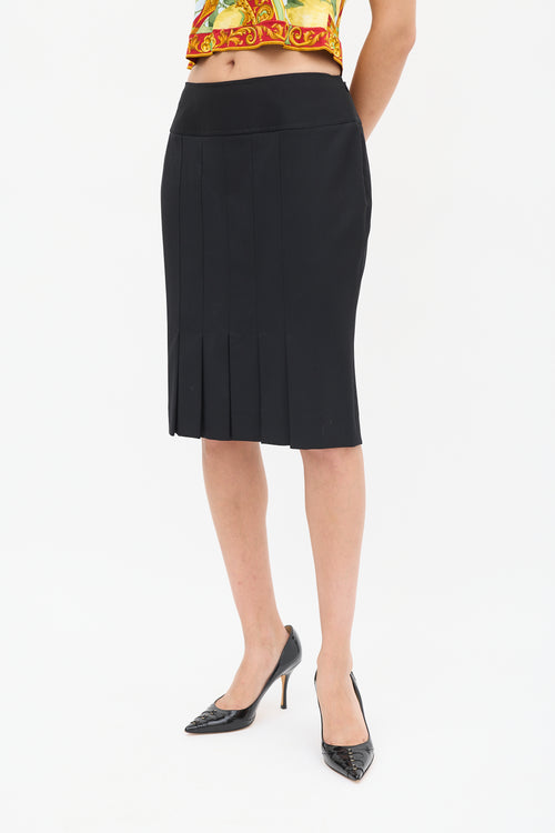 Dolce 
Gabbana Black Wool Kick Pleated Midi Skirt