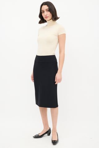 Dolce 
Gabbana Black Wool 
Nylon Side Vent Midi Skirt