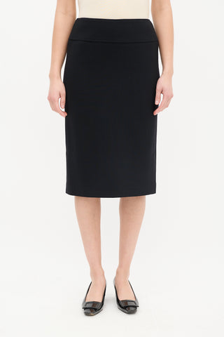 Dolce 
Gabbana Black Wool 
Nylon Side Vent Midi Skirt