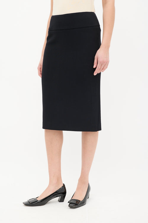 Dolce 
Gabbana Black Wool 
Nylon Side Vent Midi Skirt