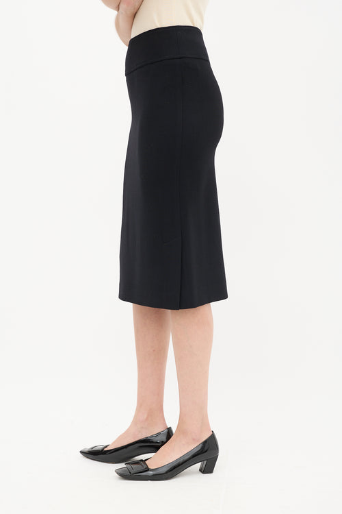 Dolce 
Gabbana Black Wool 
Nylon Side Vent Midi Skirt