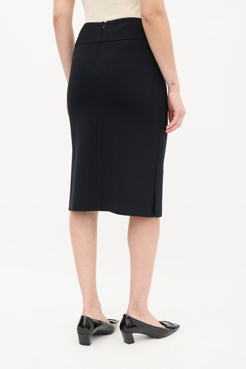 Dolce 
Gabbana Black Wool 
Nylon Side Vent Midi Skirt