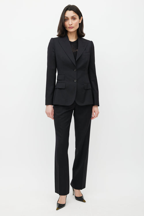 Dolce 
Gabbana Black Wool Pinstripe Two Piece Suit