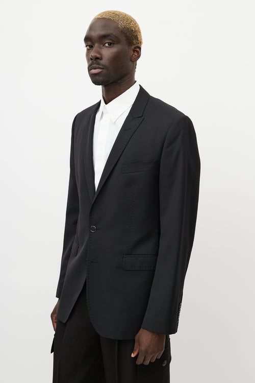 Dolce 
Gabbana Black Wool Topstitch Blazer