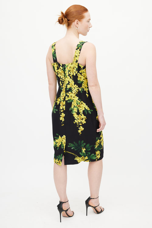 Dolce 
Gabbana Black 
Yellow Floral Dress