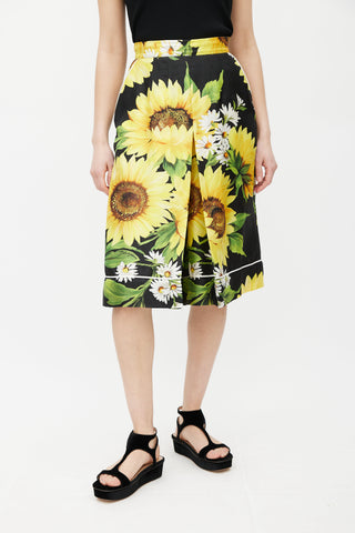 Dolce 
Gabbana Black 
Yellow Silk Floral Culotte