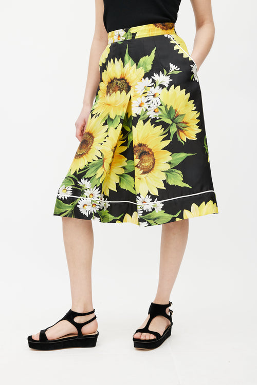 Dolce 
Gabbana Black 
Yellow Silk Floral Culotte