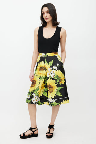 Dolce 
Gabbana Black 
Yellow Silk Floral Culotte