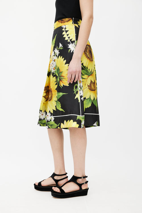 Dolce 
Gabbana Black 
Yellow Silk Floral Culotte