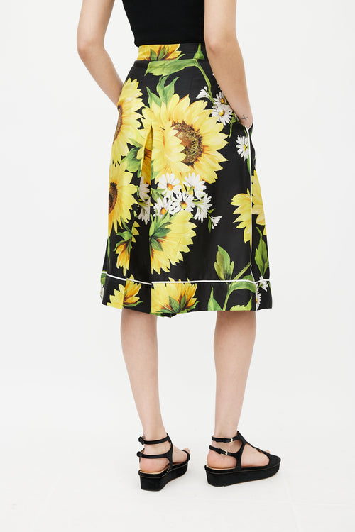 Dolce 
Gabbana Black 
Yellow Silk Floral Culotte