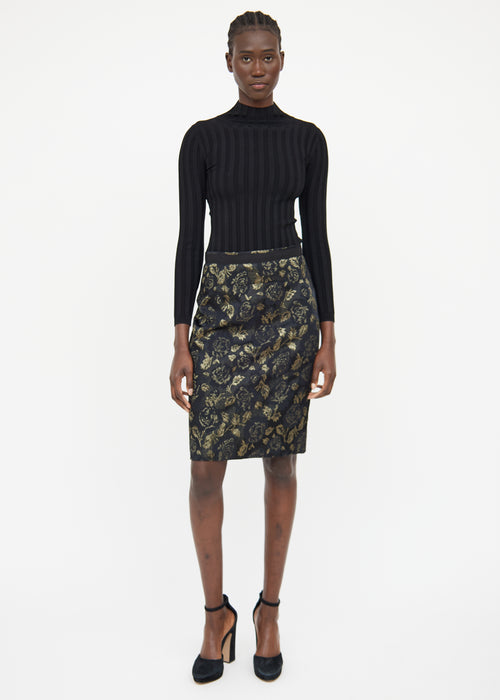 Dolce 
Gabbana Black 
Gold Floral Skirt