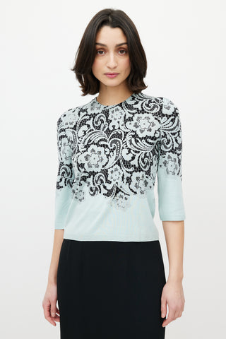 Dolce 
Gabbana Blue 
Black Lace Print Sweater