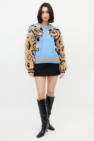 Dolce 
Gabbana Blue 
Brown Wool Fuzzy Print Sweater