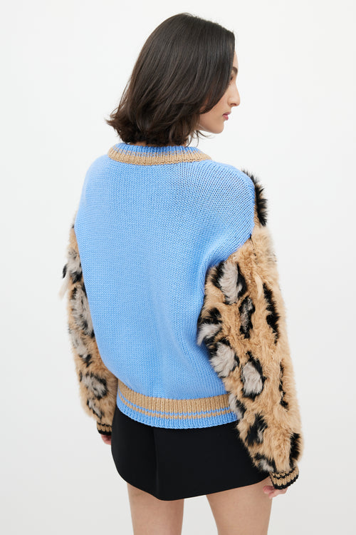 Dolce 
Gabbana Blue 
Brown Wool Fuzzy Print Sweater