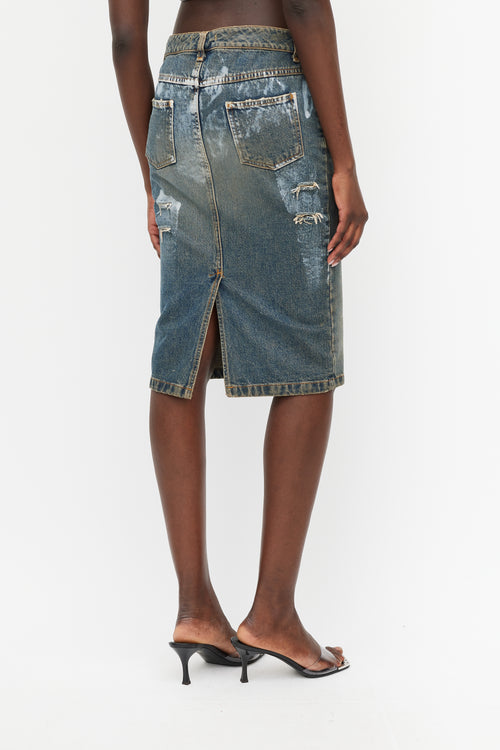 Dolce 
Gabbana Blue Denim Wash Distressed Paint Skirt