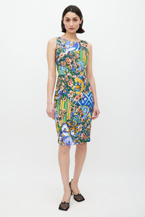 Dolce 
Gabbana Blue 
Multicolour Majolica Floral Dress