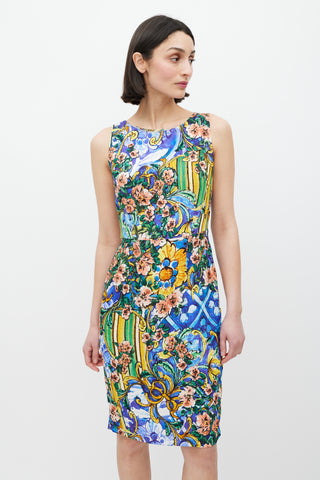 Dolce 
Gabbana Blue 
Multicolour Majolica Floral Dress