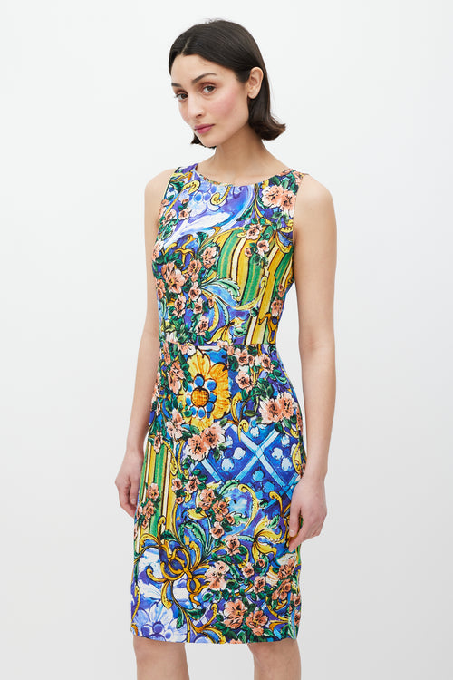 Dolce 
Gabbana Blue 
Multicolour Majolica Floral Dress